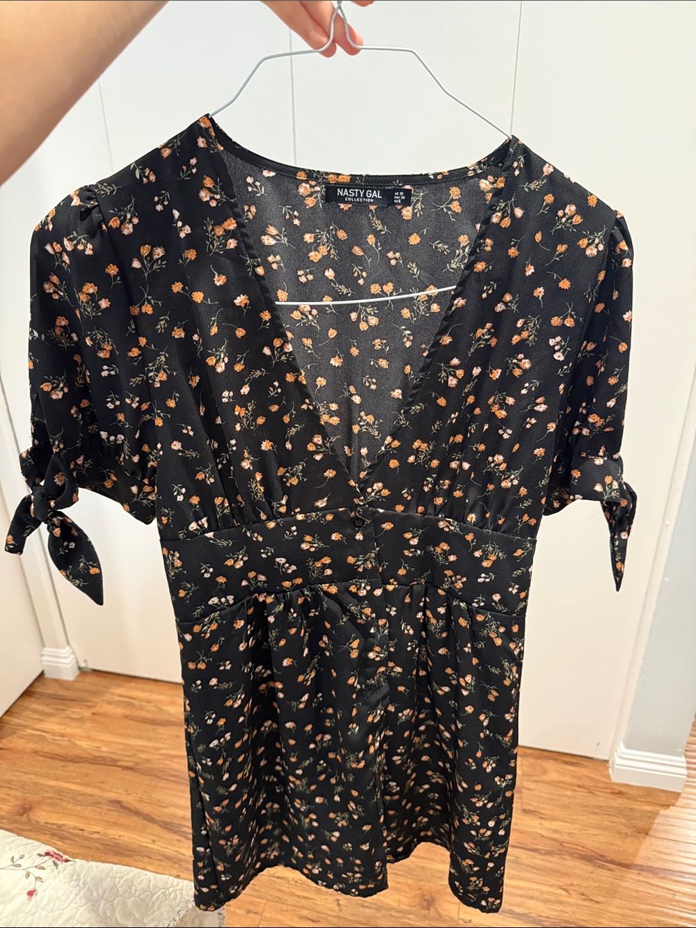 Nasty Gal Black Floral Mini Dress with Orange Blossoms